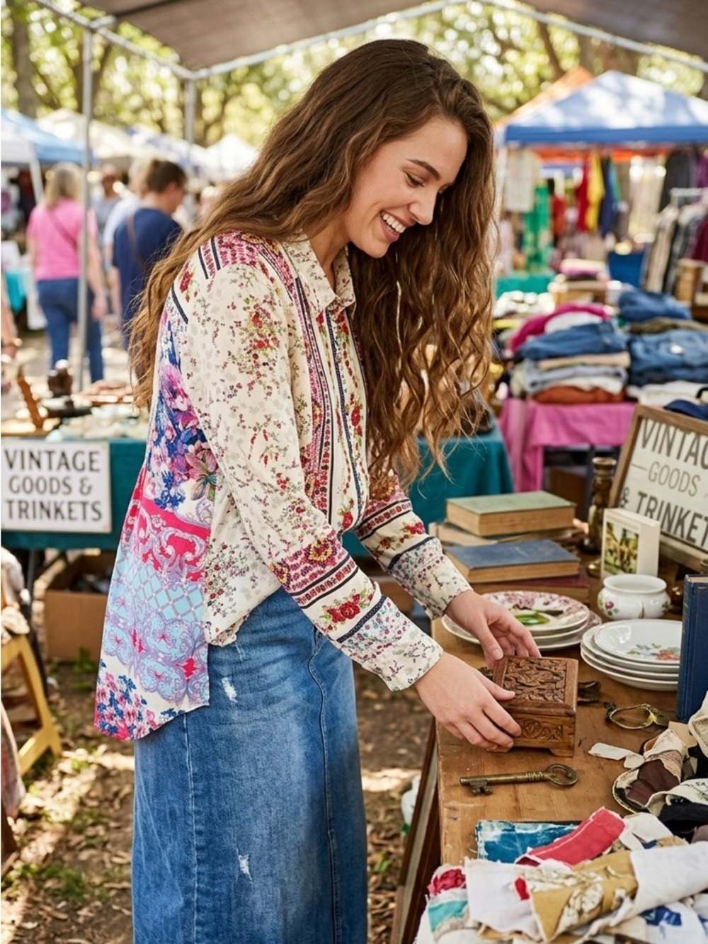 Anthropologie Cyrena Mixed Floral Print Rayon Linen Button Down Shirt Size L